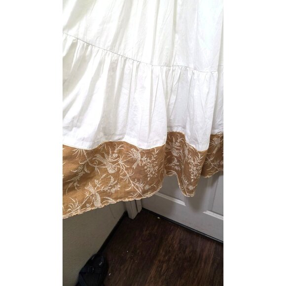 Abercrombie & Fitch White & Gold Embroidered Tiered Dress Ruffled Straps Smocked - Picture 6 of 8